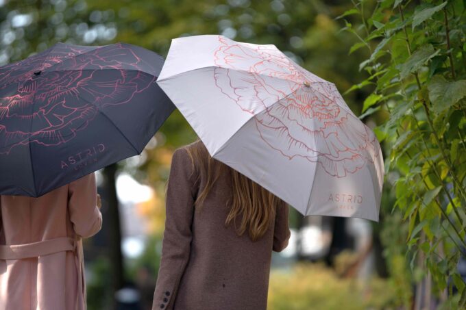 photo with two women with umbrellas
