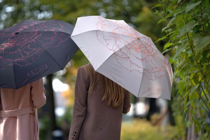 photo with two women with umbrellas