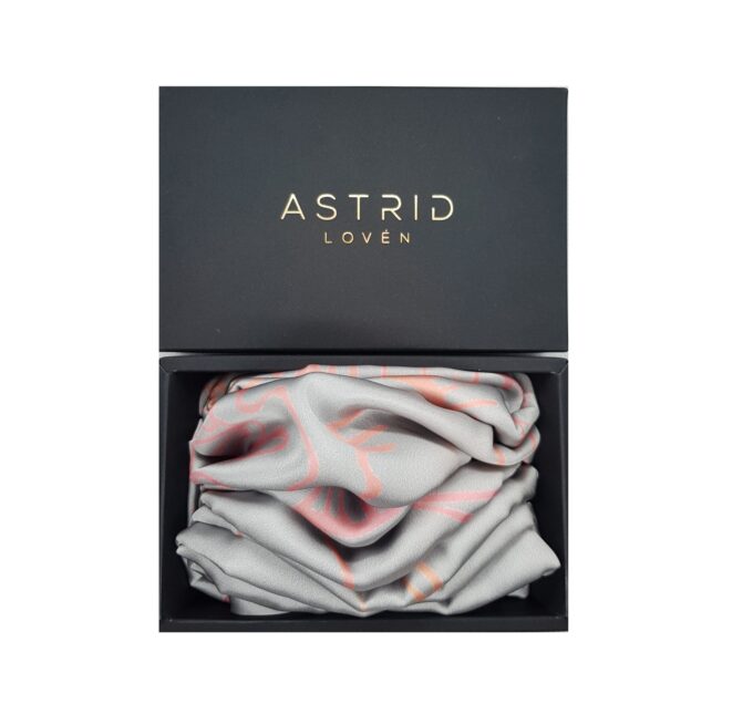 Astrid Loven Handmade Grey Satin Silk Scarf