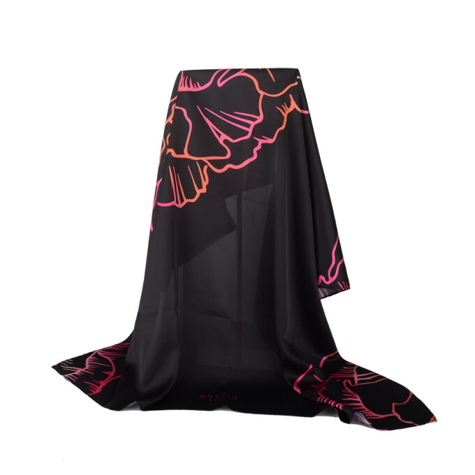 Hilary Black Handmade Satin-Silk Scarf